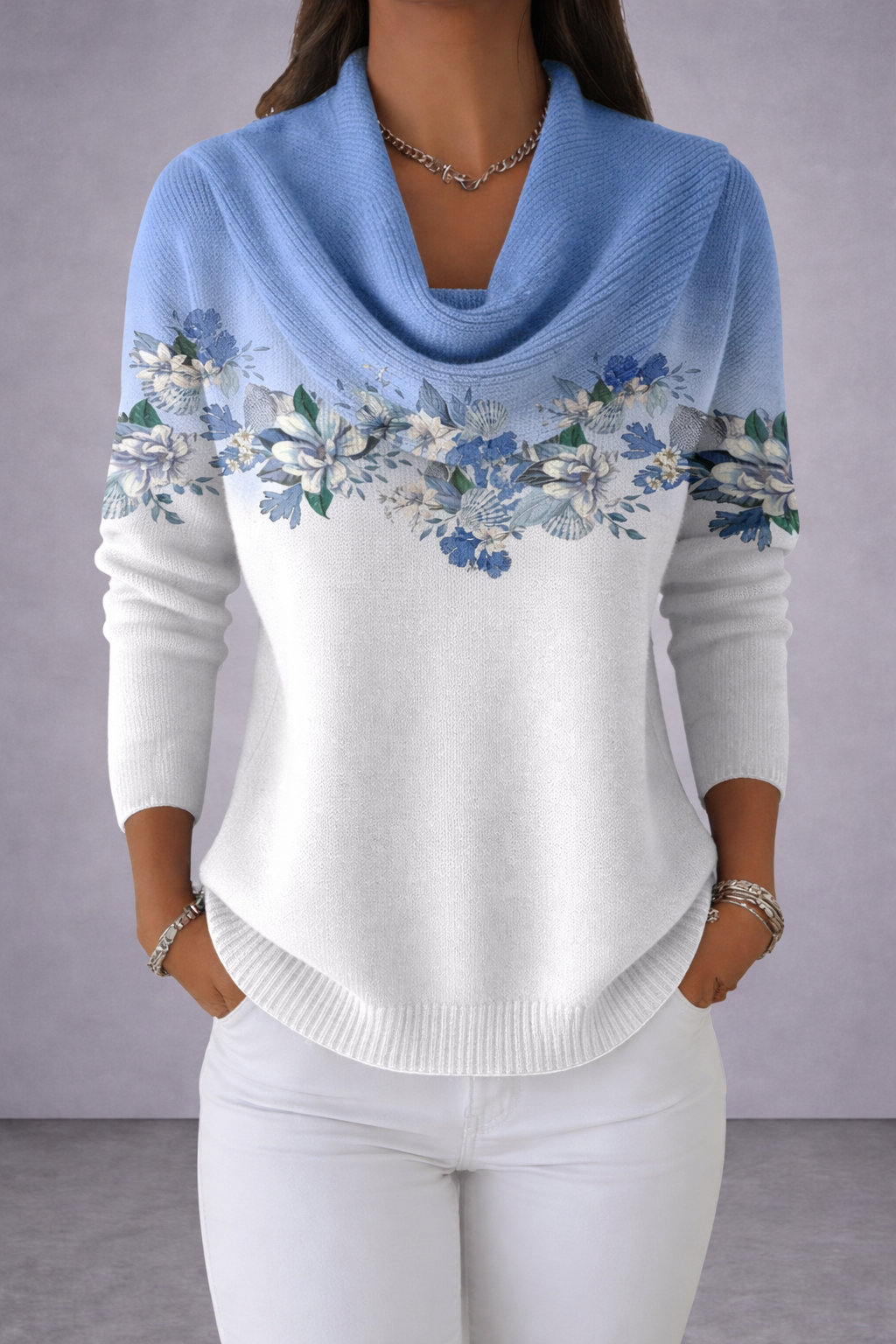 Liora | Sweter w kwiatowy wzór z miękkim kołnierzem