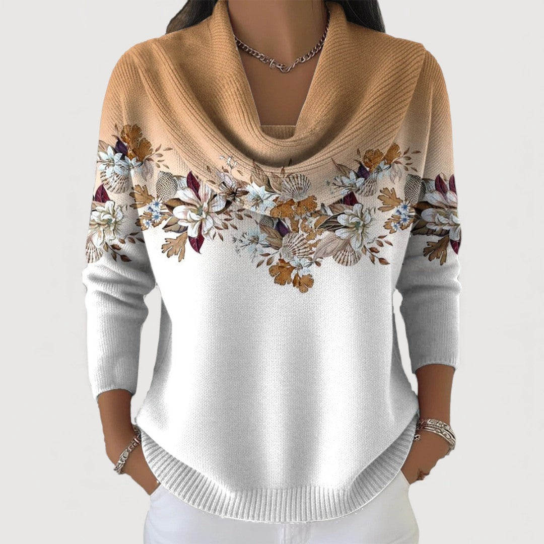 Liora | Sweter w kwiatowy wzór z miękkim kołnierzem