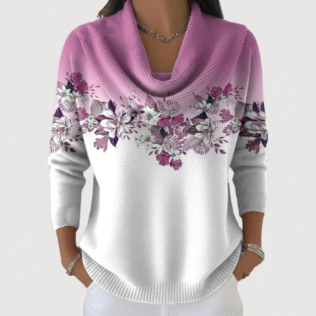 Liora | Sweter w kwiatowy wzór z miękkim kołnierzem