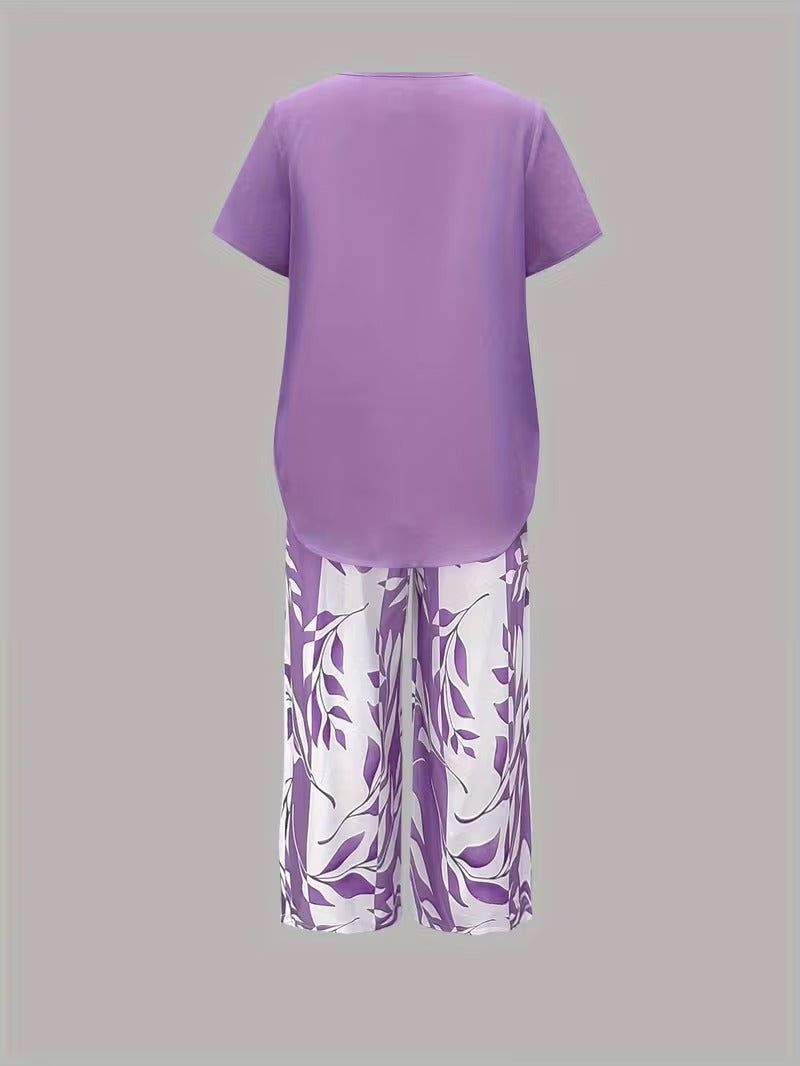 Elmyra™ | Casual Leaf Print Two-Piece Set