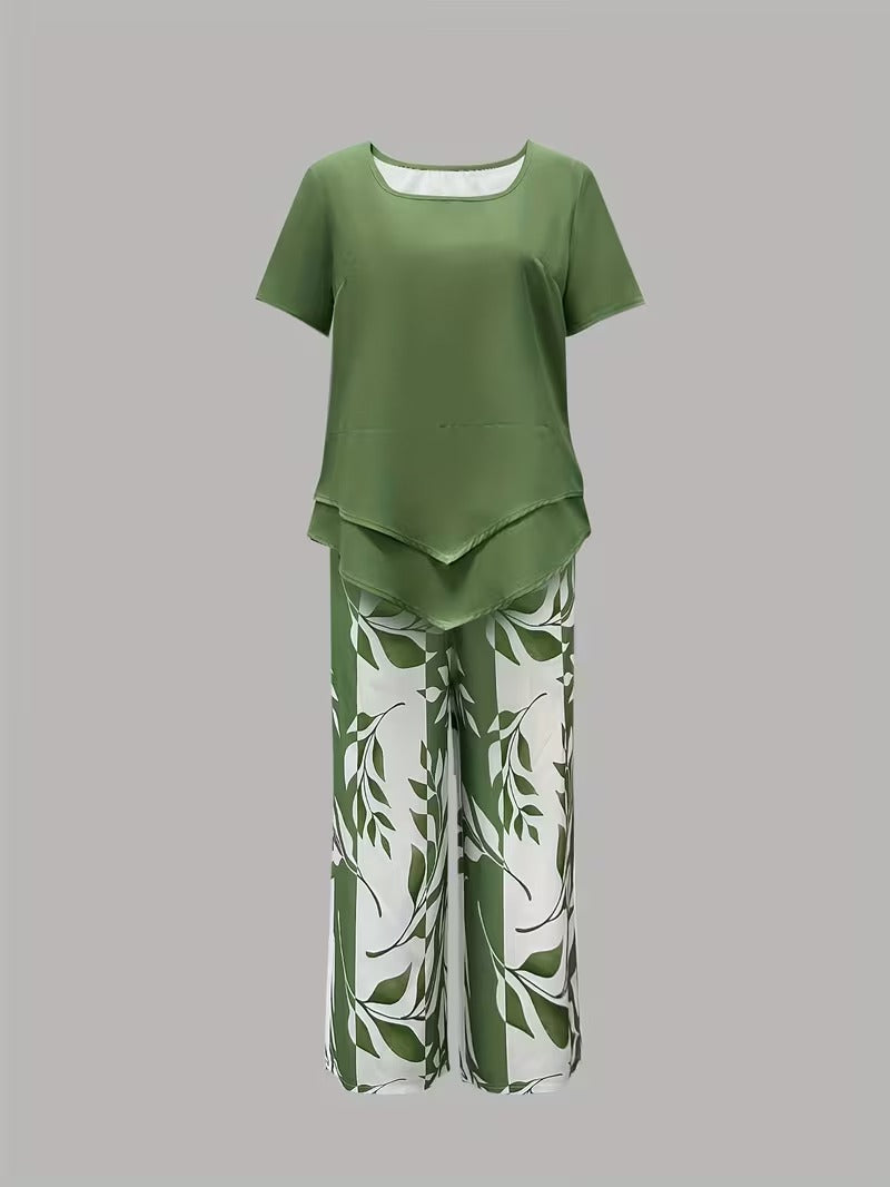 Elmyra™ | Casual Leaf Print Two-Piece Set