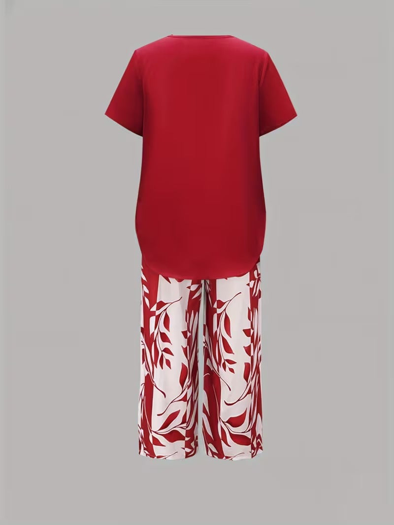 Elmyra™ | Casual Leaf Print Two-Piece Set