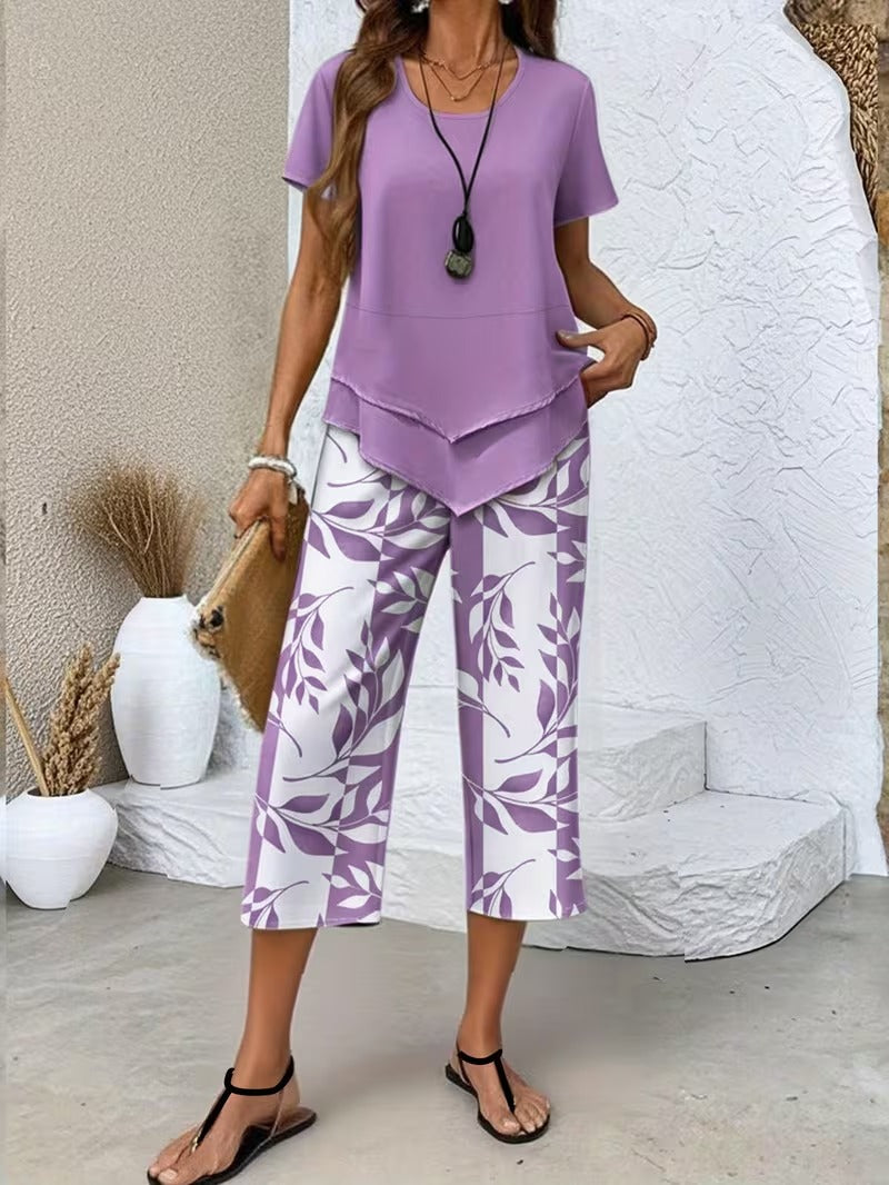 Elmyra™ | Casual Leaf Print Two-Piece Set