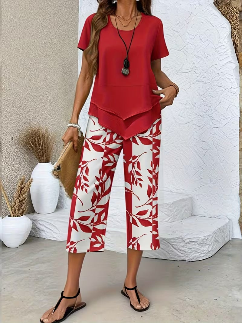 Elmyra™ | Casual Leaf Print Two-Piece Set