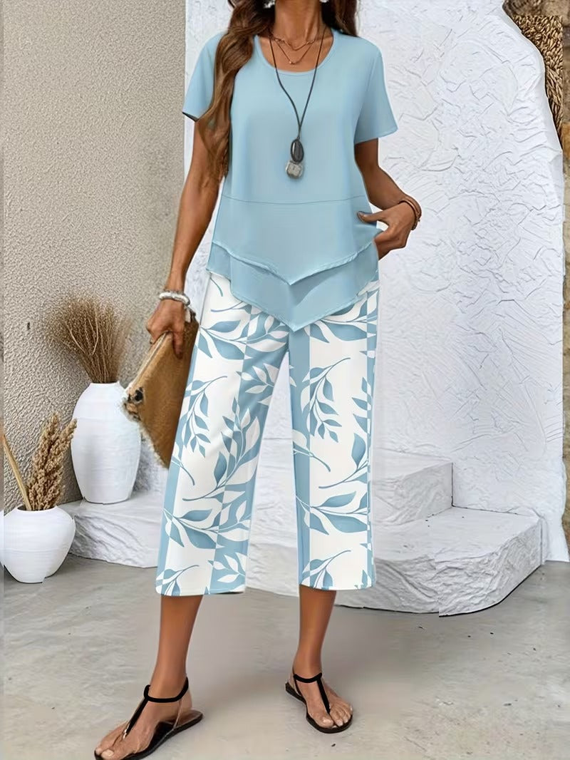 Elmyra™ | Casual Leaf Print Two-Piece Set