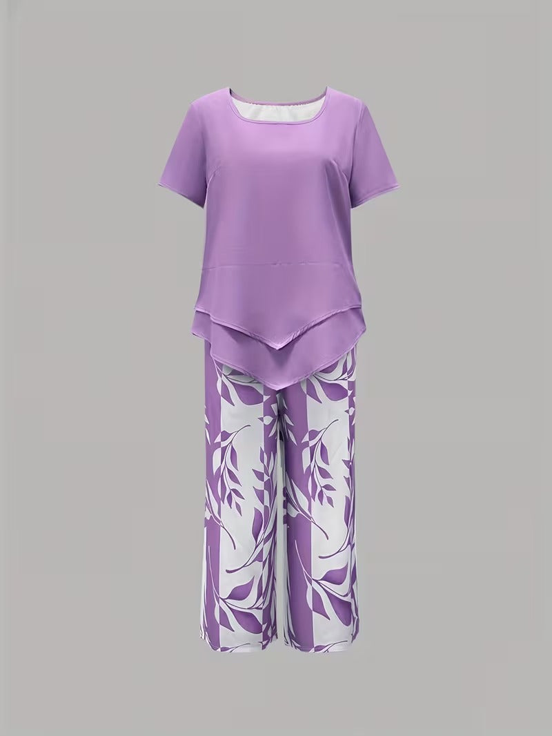 Elmyra™ | Casual Leaf Print Two-Piece Set