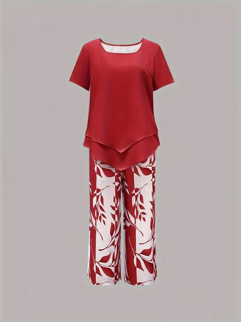 Elmyra™ | Casual Leaf Print Two-Piece Set