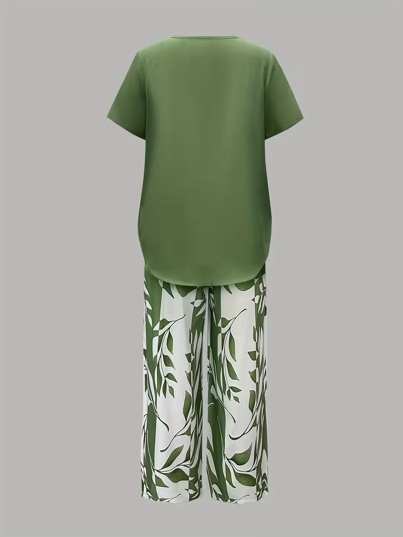 Elmyra™ | Casual Leaf Print Two-Piece Set