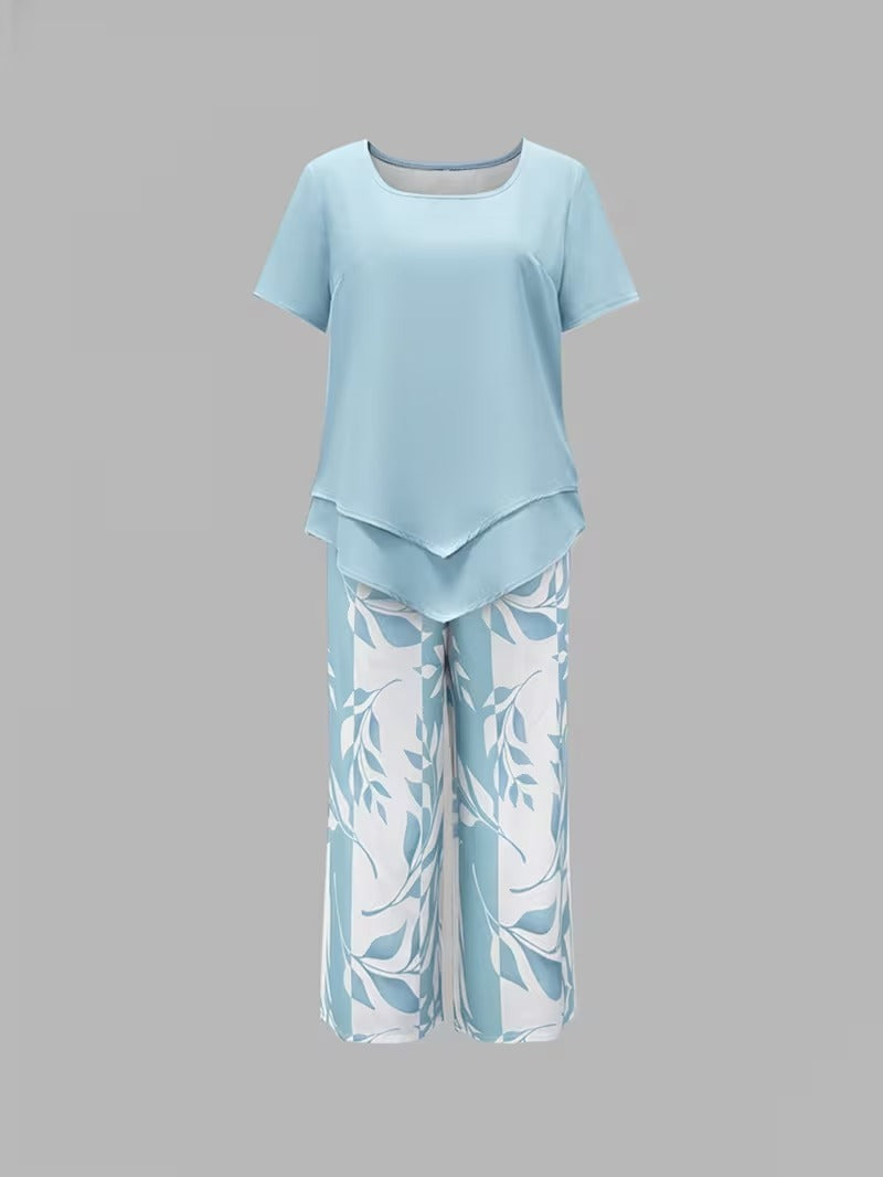 Elmyra™ | Casual Leaf Print Two-Piece Set